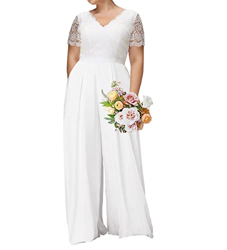 HUINI Braut Hosenanzug Elegant Spitzen Overall Brautkleid Set Lang Hohe...