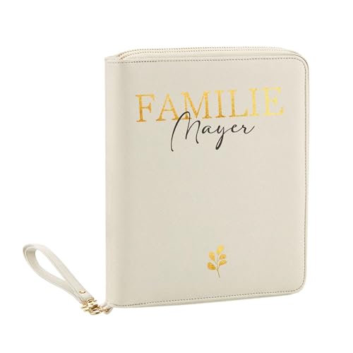 AWASG Organizer mit Namen personalisiert | Motiv Familie | Familienorganizer Reisemappe Dokumententasche viele Fächer Reisepass Karten Unterlagen Impfpass (beige)