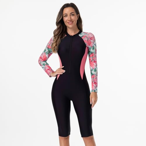ODIZLI Women's Modest Swimming Suit Long Sleeve Zip Up Boyleg Swimsuit Surfing Bathing Suit Wetsuit4