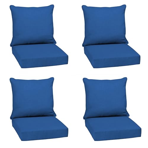 Image of Arden Deep Seat Outdoor Chair Cushion Set (4-Pack), 24 in x 24 in, Weather-Proof, Rain-Proof, Fade Resistant Patio Cushion Set for Chair, Sofa, and Couch Cobalt Blue Texture