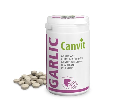 Canvit Knoblauchtabletten für Hunde & Katzen | Nahrungsergänzungsmittel Hunde mit Curcuma Unterstützung | Immununterstützung für Hund | Vitiman B12 Magen-Darm-Gesundheit und Verdauungsunterstützung |