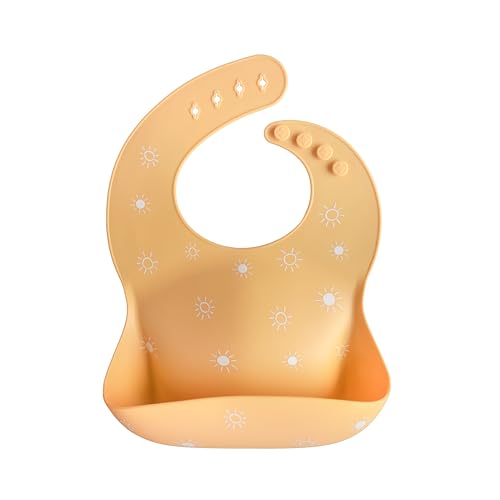Image of mushie Silicone Baby Bib | Adjustable Fit Waterproof Bibs (Sun Orange)