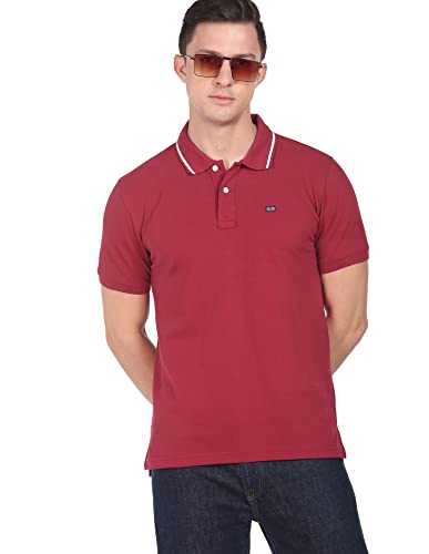 Arrow Men Burgundy Striped Collar Pique Polo Shirt