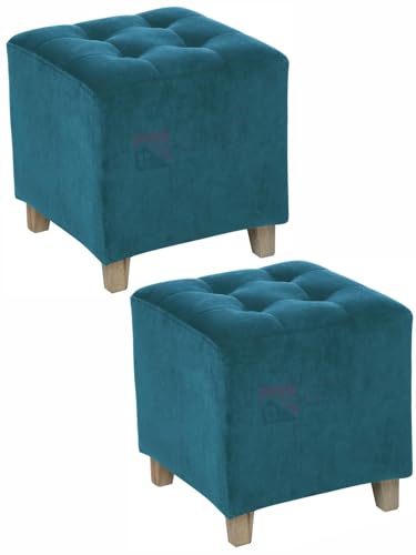 Image of Pouffes Bench Seating Stool for Living Room Office Patio Kitchen Bench Puffy Wooden Mudda Ottoman Stools Set of 2 Footrest Stool Pouf.(Blue)