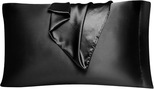 Image of Satin Pillow Covers Set of 2 - Soft & Smooth Pillowcases for Hair & Skin Care | Envelope Closure | Includes 3 Free Random Color Scrunchies | Frizz-Free Sleep Essentials (Black)