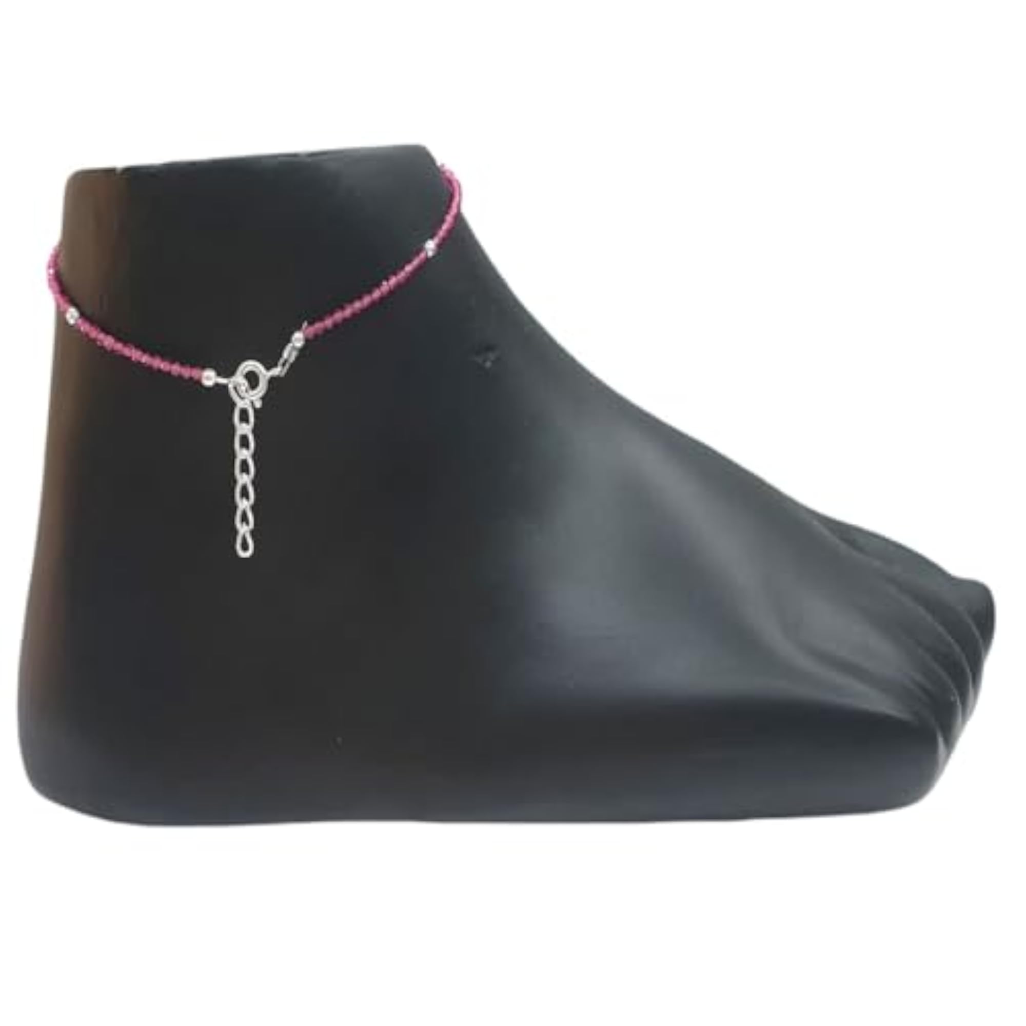 92.5 Silver Anklet Payal for Women with Maroon Color Beads