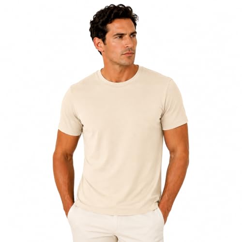 Image of Men's Essential 100% Cotton Crew Neck T-Shirt - Plain, Short Sleeve, Regular Fit, Premium, Super Soft, Classic Everyday Wear