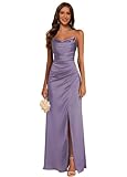 Noras dress Mermaid Spaghetti Straps Bridesmaid Dresses Maxi for Women Dusty Purple Scoop Neck 2025 Satin Formal Party Dress with Slit 8