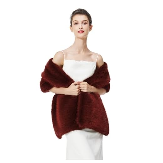 BEAUTELICATE Estolas de Pelo para Bodas Fiesta Capa Poncho Invitada Mujer Faxu Fur Shawl with Trim（Vino Rojo,talla única）