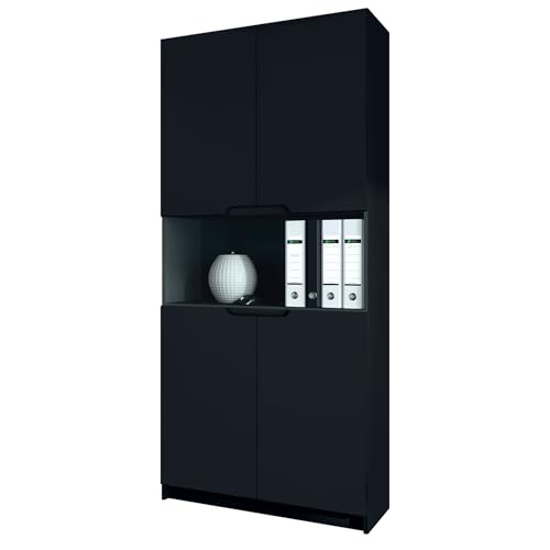 Vladon Étagère de Bureau Logan V2, Armoire de Rangement avec 5 Compartiments et 4 Portes, Noir...