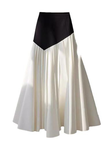 Patchwork Long Skirt Women Contrast Color High Waist A-Line Draped Slim Casual Skirt