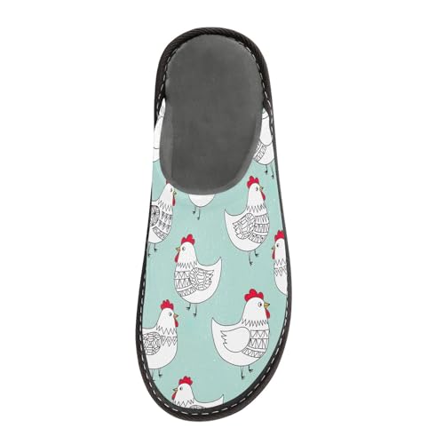 ODAWA White Chickens Black Ladies House Shoes/slippers Memory Foam Comfy Womens Slip On House Shoes Size 4-53