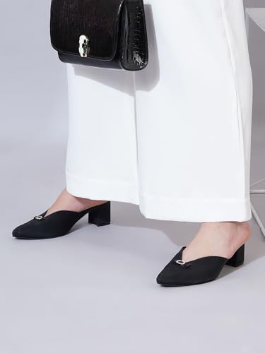 Image of Shoetopia Women's Pointed Toe Mules with Low Block Heel | Stylish Slip-On Heels for Casual & Party Footwear