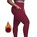 Fleece Lined Leggings for Women Tummy Control Thick Warm Fashion Pants Work High Waisted Thermal Leggings for Winter Wine