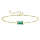 FUNEIA Birthstone Gold Bracelets for Women Non Tarnish Trendy Dainty 14K Gold Plated Bracelet Stack Stackable Blue Green May Emerald Friendship Bracelets Jewelry Gifts for Mom Best Friend