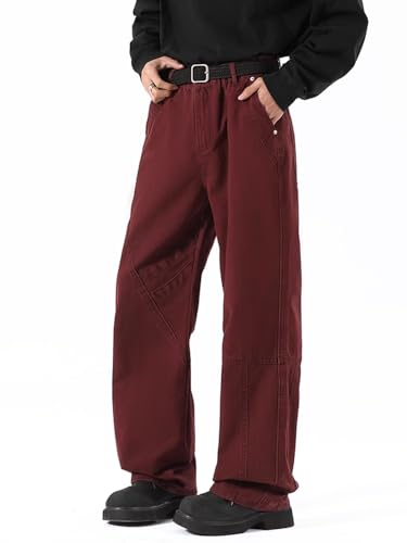 Men's Jeans Spring Summer Red Workwear Denim Straight Wide Leg Long Pants for Men4