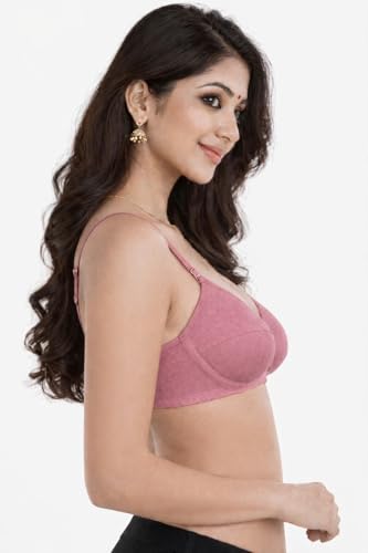 Image of Women's Cotton Medium Padded Bra | Soft & Breathable Fabric | Full Coverage Everyday Comfort Bra | Adjustable Straps & Back Hook Closure