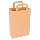 verpacking Papiertragetaschen mit Flachhenkel 28 x 22 x 10 cm Braun - Papiertüten Bio Papiertasche Kraftpapiertüten (250 Stück)