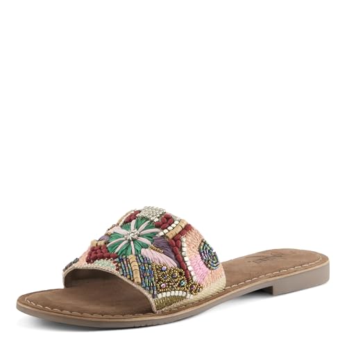 Azura Women's SUGARPLUM Beaded Slide Sandals – Embroidered Design, Crystal Accents, Suede Footbed, Made in India