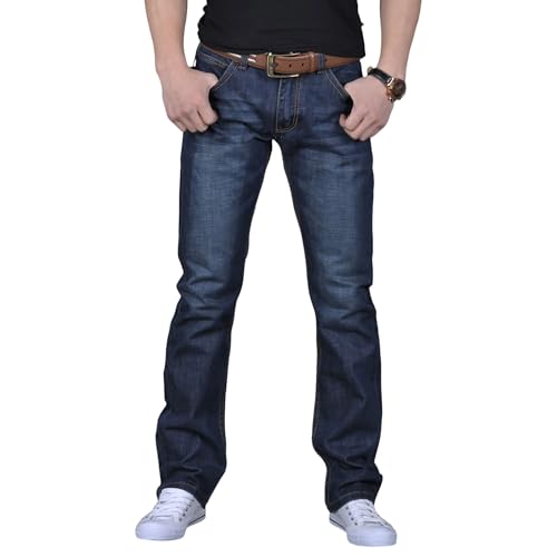Pantalones Vaqueros de Hombre de Corte Recto, Estilo Casual, Mezclilla, clásicos y cómodos para Uso Diario, Color Azul Oscuro, Talla 36.