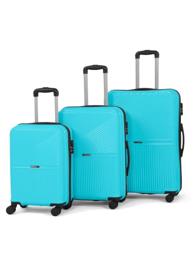 Image of Teakwood Set of 3 8 Wheels Trolley Bag, Hard Cabin with Zipper Closure, Adjustable Push Button & Cross Side Strap, Number Lock System 360 Degree (Set of 3, Aqua Green)