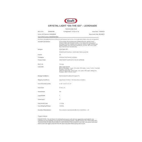 Crystal Light Products Crystal Light-Flavored Drink Mix, Lemonade, 30 8-oz. Packe beverages, PACK OF 1, Yellow