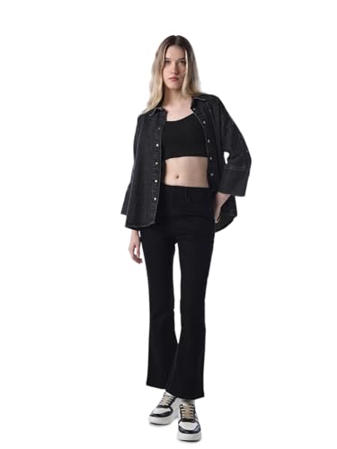 Image of ONLY Women's Solid Flared High Rise Black Jeans