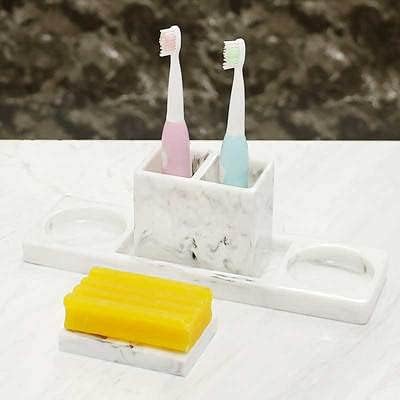 Bathroom Kit Marble Pattern Electric Toothbrush Holder Bathroom Set Tray Glass Toothbrush Cup Soap Box Bathroom Accessories Set (3PCS Set)