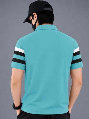 Image of Noble Monk Men's Striped Polo Neck Half Sleeve Casual T-Shirt with Regular Fit
