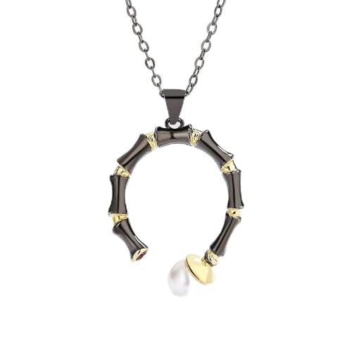 Collier en argent 925 pour femmes avec perles asymétriques et pendentif or noir élégant