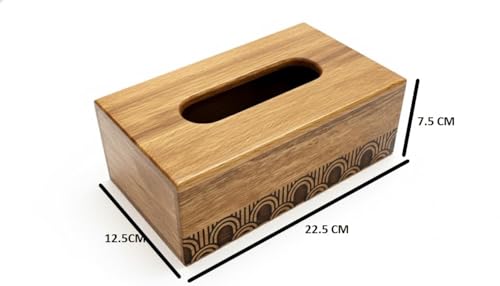 Image of WOOD ART STORE Wooden Tissue Box - Decorative Wood Tissue Holder for Home, Office, Car - Handmade Tissue Dispenser with Fine Engraving Works Size-9x5x3 Inhces (Natural Wood)