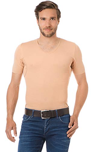 Covert Men’s Invisible Sweat-Proof V-Neck Undershirt, Nude Flesh Color Slim Fitting Lightweight Cotton, Oeko-Tex Certified