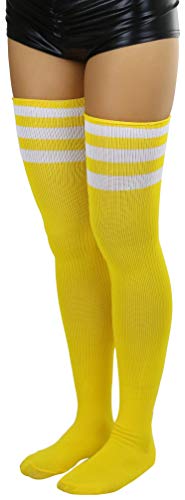 Image of ToBeInStyle Women's Heavyweight Knit Thigh High Long Socks w /Contrast 3 Stripe Top Band