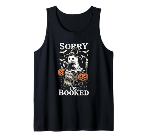 Spooky Ghost Book Lover Halloween Reading Pun Design Tank Top