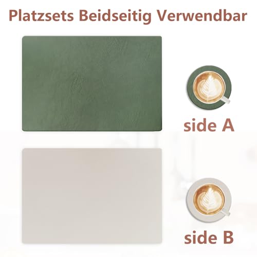 HELI MIAO 6er Set Tischset aus Leder-Imitat，Platzsets abwaschbar und wasserdicht，Platzdeckchen Lederoptik mit Untersetzer… – Ansicht 2