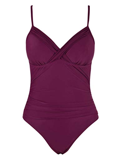 Hilor Women's One Piece Swimsuits Front Twist Swimwear V Neck Shirred Bathing Suit Monokini Burgundy 12 #TOP7