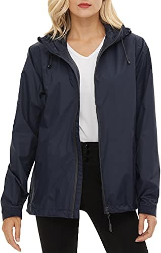 LeSies Women's Rain Jacket Lightweight Waterproof Rain Coat with Hooded Windproof Adjustable Windbreaker,YY6336W-Blue-M