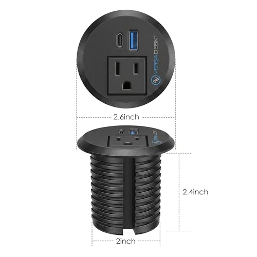 VERSADESK Desk Power Grommet with USB-A, USB-C & AC Outlet, Black | Compatible con escritorios de pie y convertidores de escritorio para gestión limpia de energía miniatura 6