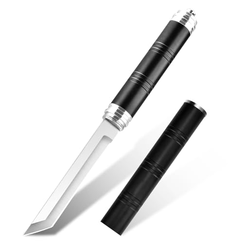 bhkz Outdoor Messer feststehende Klinge unter 12cm – 5Cr13 Edelstahl Survivalmesser mit Aluminiumgriff & Scheide – Bushcraft EDC Fahrtenmesser für Camping, Wandern & Angeln