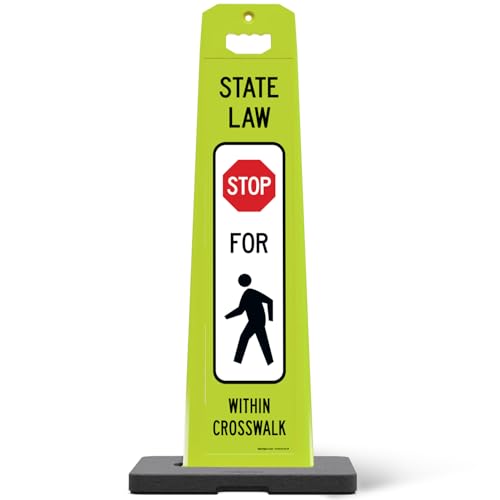 Stop for Pedestrians Crossing Sign for School Zone and Crosswalks Vertical Panel Sign Kit Double Sided 3M Engineer Grade Reflective, with 20 lbs Black Portable Rubber Base, Impact Resistant Plastic Frame