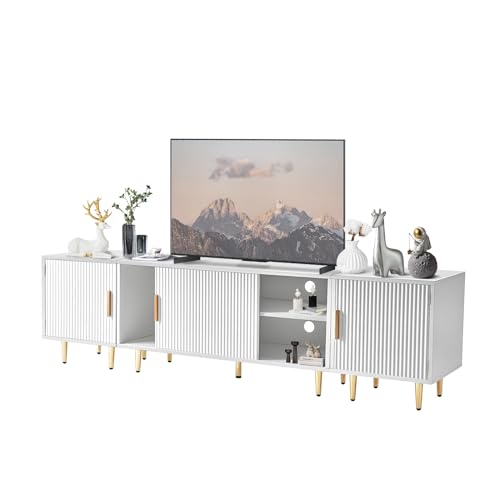 Redlife Combined TV Stand, Entertainment Center Wood TV Stand with Storage for 32~80 Inch Television, Media Console-TV Table for Living Room & Bedroom, White