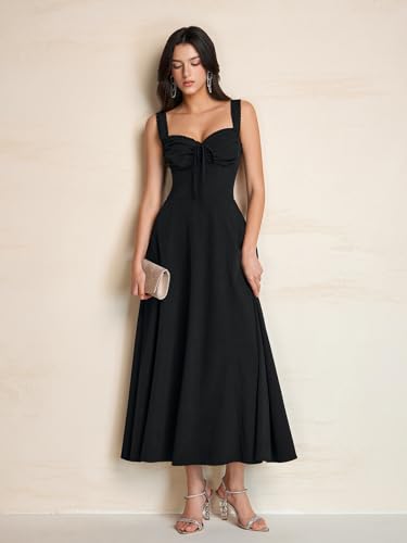 Image of KUTUMAI Floral Corset Midi Dresses for Women 2026 Lace Up Flowy Summer Wedding Guest Dress with Pockets