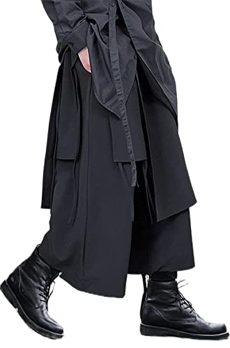 AITFINEISM Men's Casual Skirt Pants Loose Wide Leg Harem Pant Japanese Harajuku Kimono Trousers