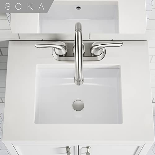 Soka Centerset Bathroom Sink Faucet Two Handles High Arc 4" Lavatory Bath With Deck Plate & Pop-Up Drain Fit 3 Hole Installation, Brushed Nickel (Sk18001Ny) #TOP6