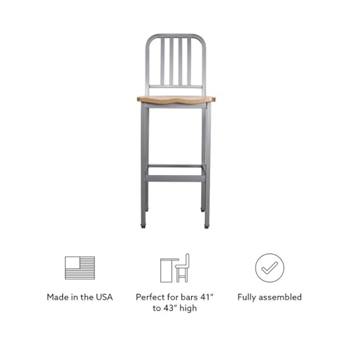 Linon Badden Juego de 2 Butacos con Asiento de Madera y Estructura de Acero en Plateado miniatura 4