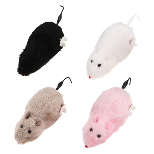 GRIRIW 4 Pezzi Di Peluche A Forma Di Topo Con Meccanismo A Carica, Giocattolo Per Gatti, Giocattoli Per Animali Domestici, Topi Finti Per Gatti E Cani, Topi Pelosi Realistici Con Code