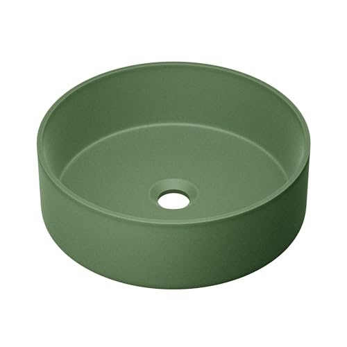 Swiss Madison Lisse 14.5" Concrete Round Vessel Sink in Matte Royal Green