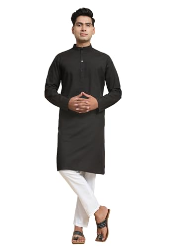 Image of Men's Pure Cotton Solid Kurta Pajama Set Mandarin Collar Casual Yoga Dress