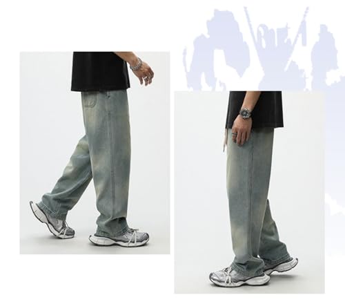 Jeans Pants Trousers Denim Washed Retro Blue High Street Style Drawstring Loose and Versatile Straight Leg3