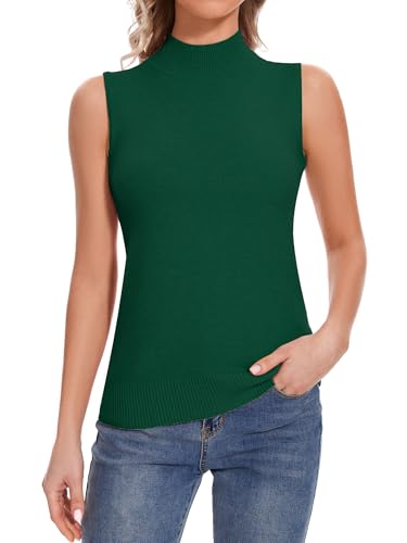 Image of Sleeveless Mock Neck Tops for Women Soft Slim Fit Knit Vest Tops